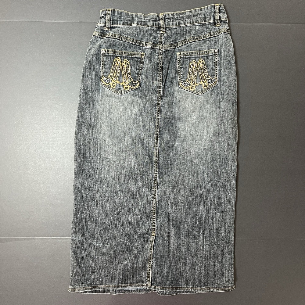 Vintage Hip Jeans Denim Skirt Women's 7 Back Slit 90s Y2K Cowboy Made In USA